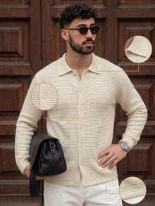 Lookun Men's Simple Versatile Casual Loose Lazy Button-Up Cardigan Sweater Knit Top, Autumn/Winter - Apricot - View 5
