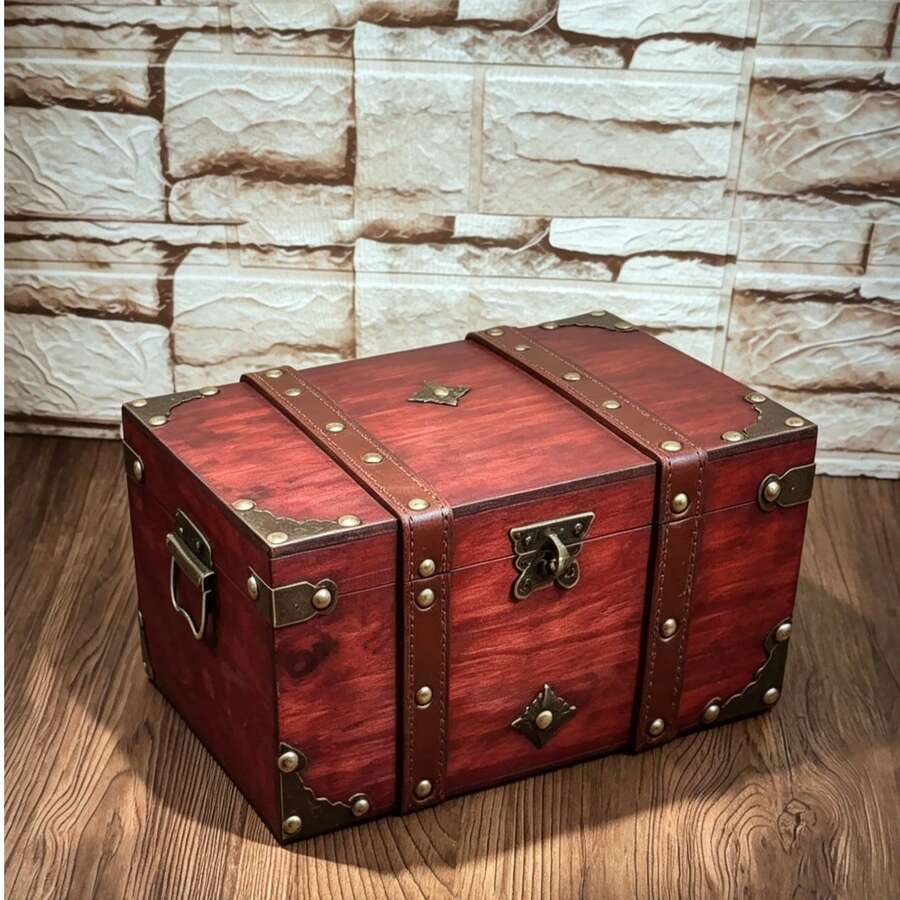 1pc Vintage Wooden Storage Box, Desktop Jewelry & Document Organizer, Retro Home Decor Photography Prop - Dark Grey - View 1