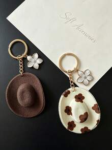 1pc Cowboy Hat Pendant Alloy Cherry Blossom Decoration Keychain Key Chain Bag Accessory Charm Suitable For Car Key Chain Decoration Bag Decoration - A - View 1