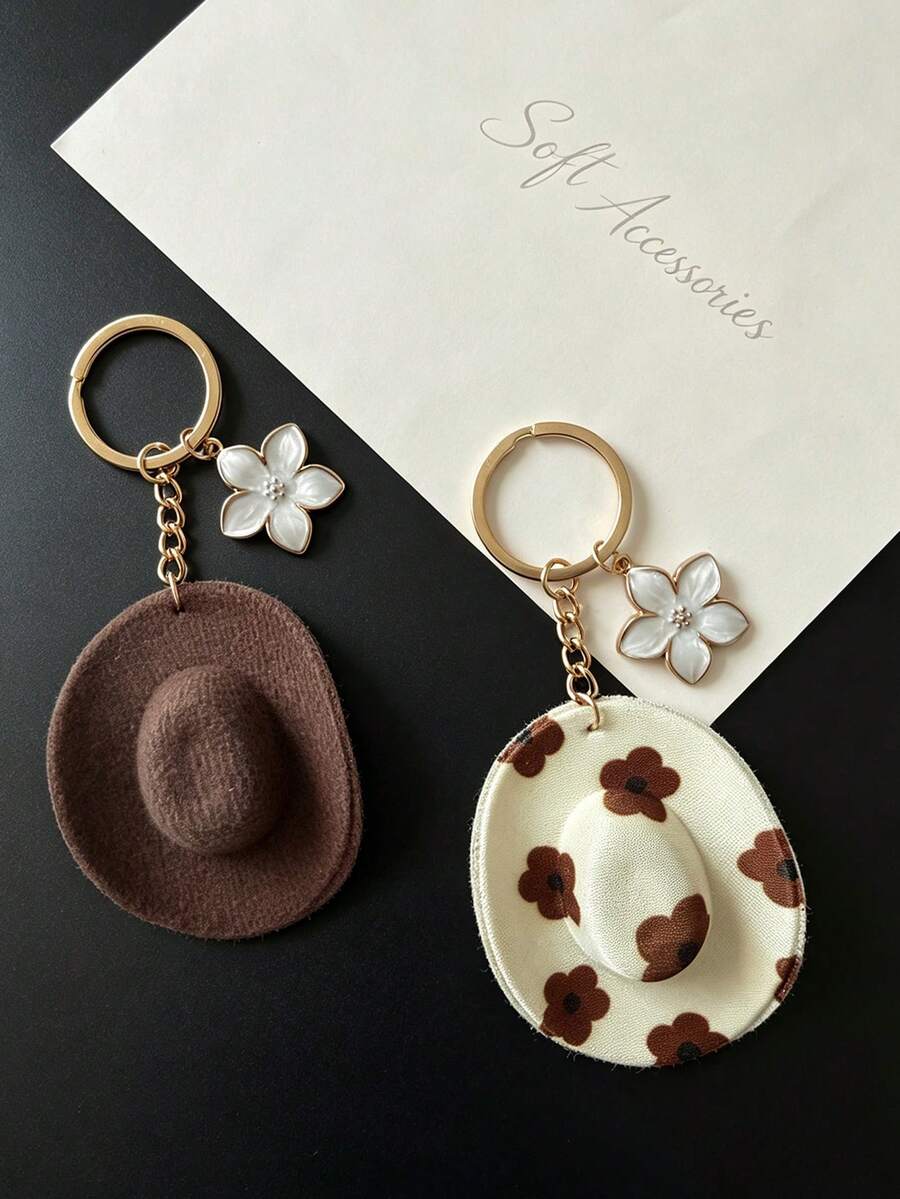 1pc Cowboy Hat Pendant Alloy Cherry Blossom Decoration Keychain Key Chain Bag Accessory Charm Suitable For Car Key Chain Decoration Bag Decoration - A - View 1