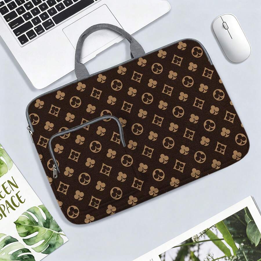 Classic Vintage Pattern Printed Laptop Bag/Briefcase - Made Of Soft Fabric, Compatible With Various Laptop And Tablet Devices, Equipped With External Zipper Pocket And Fixed Handle, Large Capacity Storage, Balancing Protection And Portability, Suitable For Work, Study And Travel, Essential For Daily Commute - Multicolor - View 1