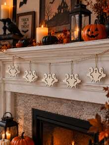 1 Set Halloween Ghost Wreath Banner Hanging Decor Hollow Pendant Gothic Style Wall Hanging Ornament, Suitable For Fireplace Mantel, Window, Porch, Front Door, Yard, Indoor/Outdoor, Bar, Cafe, Seasonal Holiday Party, Tabletop Display Wreath Decoration - Style 3 - View 11