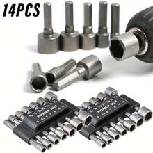 14pcs Heavy Duty Metric Nut Wrench Socket Set, 1/4 Inch Hex Shank Socket Wrench Heads, Suitable For Electric Drill Accessories, Suitable For Removing Nuts And Bolts, Suitable For DIY And Professional Repair - Socket - View 1