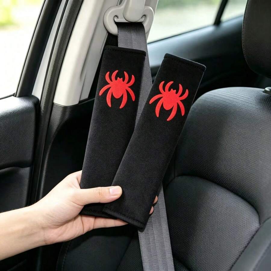 2pcs Soft Car Seat Covers, Red Spider Pattern Protective Covers, Easy Installation Universal Interior Decoration Accessories - A - View 1