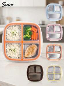 Multi-Set Combination 304 Stainless Steel Portable Leak-Proof Light-Shielding Bento Box, 3-Compartment/4-Compartment 1200ml Flip-Top Lunch Box, Suitable For Students/Office Workers/Outdoor Picnic And Fruit/Snack Storage, Stainless Steel Material, Heat Insulation, Easy To Clean, Ideal Home Kitchen Tableware - Multicolor - View 7