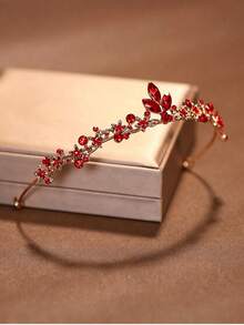 1pc European Women's Fashion Princess 3D Crown Sweet Luxury Rhinestone Birthday Hair Accessory Headband - Red - View 3