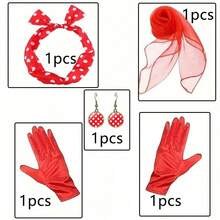 Vintage 1950s Party Set, Set Includes Chiffon Scarf, Polka Dot Headband, Earrings And Gloves - Multicolor - View 9