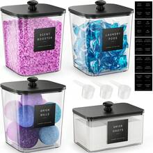 4 Pack Laundry Pods Container, Clear Laundry Room Organization Containers Essentials, Large Detergent Powder Storage Containers Black Wooden Lids & Labels Signs, Home Acrylic Laundry Pods Holder - View 8