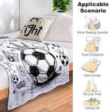 1pc Soccer Graffiti Digital Print Flannel Blanket - Modern Style, Soft Comfortable Polyester Knit Material For All Seasons, Multi-Purpose, Suitable For Sofa, Bed, Travel, Camping, Chair, Gift Blanket - White - View 2