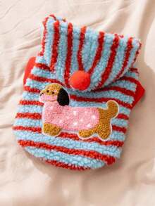 1pc Autumn/Winter Dog Clothes Cartoon Striped Dachshund Leash-Compatible Two-Legged Fleece Hoodie For Bichon, Teddy, Small Dogs, Thickened Warm Pet Apparel - Multicolor - View 4