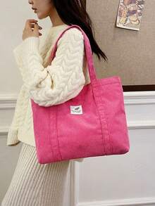 Autumn/Winter Atmosphere Corduroy Versatile Casual Vintage Large Capacity Lazy Shoulder Tote Bag - Hot Pink - View 1
