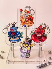 1/4 st söta tecknade akrylnyckelringar med Alastor/Vox/Adam-karaktärsdesign, anime-väskberlock, ryggsäcksnyckelringstillbehör, hörlurscharm, perfekt present för animefans och vänner - Multifärgad - Visa 4