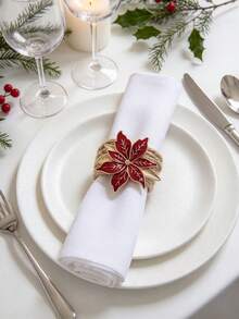 1/6pcs Christmas Flower Napkin Rings, Suitable For Christmas Restaurant Table Decoration, Christmas Napkin Rings, Suitable For Christmas Table Decoration Napkin Rings, Christmas Napkin Buckles, Christmas Napkin Holders, Christmas Party Napkin Rings - Multicolor - View 1