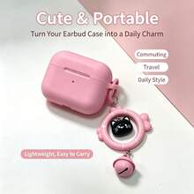 Cute Viral Red Cat & Fish Protective Case Compatible With Apple 543/Pro Bluetooth Earbuds - Pink - View 2