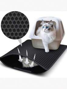 1pc EVA Double-Layer Integrated Single-Hole Cat Litter Mat, Suitable For Small, Medium And Large Cat Litter Boxes, Waterproof Cat Litter Cleaning Mat, Double-Layer Honeycomb Design Helps Collect Cat Litter, Thickness 1.2cm - Black - View 12
