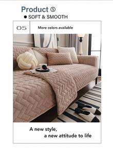 1pc Fashionable Minimalist Comfortable Solid Color Textured Jacquard Sofa Cover, Non-Slip Pet-Friendly, Thickened Warm Sofa Protector, Suitable For 1, 2, 3, 4 Seater And L-Shaped Sofas - Camel - View 7