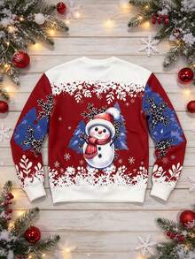 Sweatshirt Pullover Leher Bulat Pria Motif Manusia Salju & Pohon Natal Suasana Natal Musim Gugur/Dingin - MultiWarna - View 6