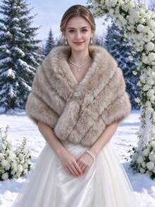 Luxury Fluffy White Faux Fur Wedding Shawl Cape, Warm Evening Gown Wrap, Suitable For Outdoor Snowy Wedding, Formal Dinner, Ball, Party - Multicolor - View 8