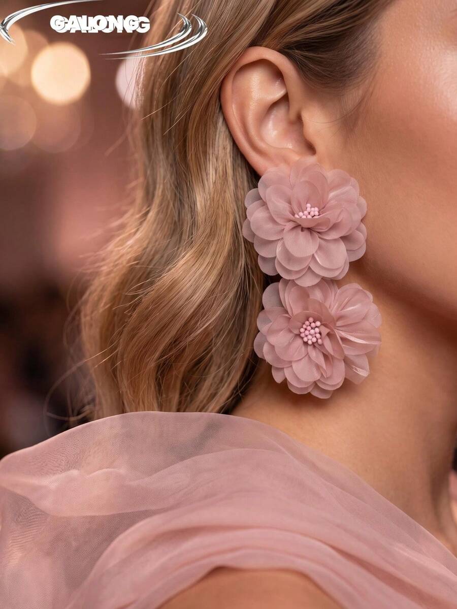 [Blooming Orange-Red 3D Flower Earrings]Multi-Layer Handmade Pleated Petals | Vacation Style Eye-Catching Color Palette Earrings | Essential For Photogenic Fairy-Like Side Profile