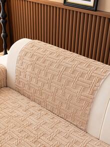1PC Sherpa Fleece Plaid Jacquard Sofa Cushion, New Autumn/Winter Seat Pad, Suitable For 1-4 Seater Sofa Decoration And Protective Cover/Throw/Mat, Pet Dirt-Resistant, Non-Slip. - Khaki - View 4