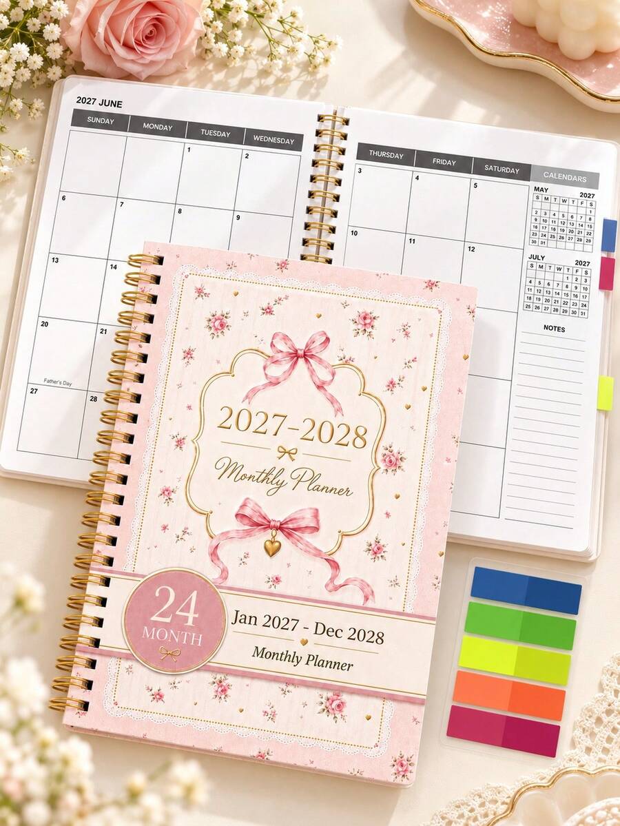 1本 2027-2028 月計畫筆記本，24個月週計畫日計畫筆記本，提升生產力與時間管理，32頁，5.6" X 8.0"，適用於工作、居家、學校用品、辦公用品、桌面配件，女性聖誕禮物
