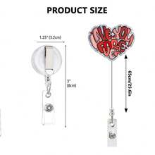 1pc Valentine's Day Glitter Heart English Letter Bow Retractable Easy Pull Rotating Badge Reel For Nurses - Multicolor - View 2