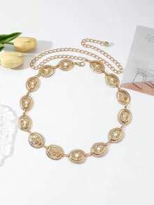 1pc High Quality Round Metal Belt, Suitable For Women To Wear In Summer - Multicolor - View 2