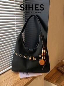 1pc Solid Color Suede Velvet New Women's Backpack, Shoulder Bag, Fashionable Large Capacity Crescent Bag, Magnetic Closure, Suitable For Commuting, Shopping, Dating, Shopping - Black - View 8