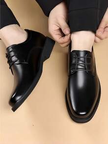 Men Classic Lace-Up Derby Shoes, Sleek Formal Business Footwear For Office & Ceremony - Black - View 7