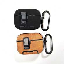 Autumn/Winter New Vintage Solid Color Apple Wireless Bluetooth Earphone Protective Case, With Stand, With Buckle, Can Be Hung On Bag, TPU Earphone Case Compatible With Apple 1st/2nd/3rd/4th/5th/Pro3/Pro2 Earphone Case Protective Cover - Brown - View 2