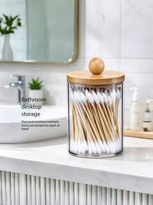 1 buah Wadah Bulat Portabel Akrilik untuk Penyimpanan Bantalan Makeup, Kotak Penyimpanan Cotton Swab, Kotak Penyimpanan yang Dapat Ditumpuk - View 3