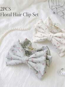 1 Buah / 2 Buah Jepit Rambut Gaya Korea Baru dengan Motif Mawar Kecil Lembut dan Pita Bergaya Wafel. Cocok untuk Hadiah - MultiWarna - View 9
