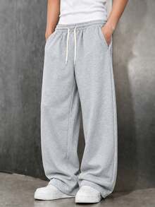 1pc Tween Boys Loose Fit Wide Leg Pants, Casual Relaxed Style Trousers - Light Grey - View 9