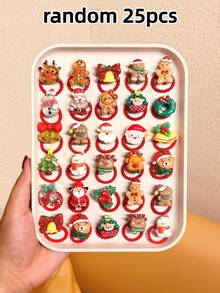 8/15/25pcs Random Girls' Christmas 3D Cartoon Hair Ties, Cute Holiday Atmosphere Hair Accessories For Girls - Multicolor - View 10