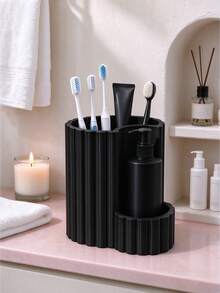Vertical Striped Dual-Compartment Bathroom Storage Box, Divided Toothpaste And Toothbrush Holder, Makeup Brush Organizer, Desktop Decorative Storage Rack, Suitable For Bedroom Vanity And Office Desk, Store Stationery And Cosmetics, Back To School Supplies, Desktop Decorative Ornament, Holiday Gift - Multicolor - View 9
