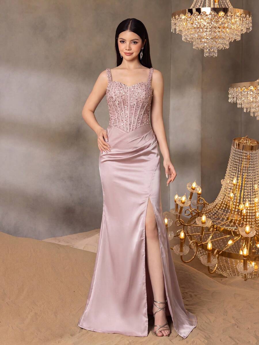 ALISA&LEO Teenage Luxury Spaghetti Strap Sequin Fitted Bustier Dress ...