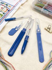 5pcs Blue Multi-Function Seam Ripper Set, Curved Seam Ripper + Straight Seam Ripper Combination, Portable And Compact, Easily Remove Various Sewing Stitches, Home Mending, Fabric Patchwork, Embroidery Handmade, Clothing Modification DIY Tool - Thread Remover - View 3
