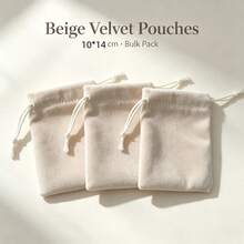 100pcs/50pcs/20pcs/10pcs Multicolor Velvet Drawstring Bucket Pouches, Soft Plush Texture With Premium Quality, Suitable For Wedding Candy Favors, Jewelry Storage, Holiday Gift Packaging, Scented Sachets, Cosmetic Storage, Multi-Purpose Highly Attractive Gift Bags - Beige - View 9