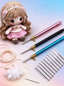 Fine Lace Crochet 10-Piece Interchangeable Hook Set, 1 Handle With 10 Interchangeable Hook Heads From 0.5mm To 2.75mm, No Need For Multiple Full Hooks To Save Storage Space, Delicate Handmade Tool For Knitting Lace Edging, Fine Yarn Fabrics And Mini Amigurumi Dolls - 10-head Interchangeable Lace Crochet Hook - View 2