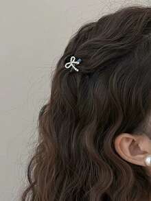 2PCS Elegant Black Bow Hair Claw Clip For Women Pearl Rhinestone Mini Hairpin Y2K Christmas Gift - Black - View 4