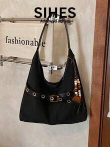 1pc Solid Color Suede Velvet New Women's Backpack, Shoulder Bag, Fashionable Large Capacity Crescent Bag, Magnetic Closure, Suitable For Commuting, Shopping, Dating, Shopping - Black - View 9