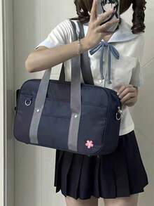 1pc Deep Blue PU Leather JK Uniform Ita Bag, Large Capacity Heart-Shaped Transparent Window Tote Handbag, Y2K Style Cute Ita Bag - Navy Blue - View 1