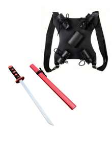 3pcs Set - Halloween Costume Props, Including Shoulder Strap And 2 Handheld Models, Renaissance Warrior Costume Accessories, Retractable Samurai Sword, Renaissance, Medieval, Sword Fake, Made Of PU Material, And Harmless, PU Foam Soft Material, Non-Metal, Unsharpened, For Adult Use Only - Multicolor - View 18