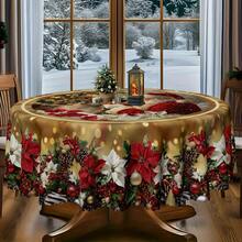 1pc Comfortable Christmas Tablecloth - Santa Claus & Reindeer Snowy Landscape Print, Lace Design, Vibrant Colors Create Festive Atmosphere, Perfect Holiday Gift, Home Party Decoration & Kitchen Outdoor Use - A - View 4