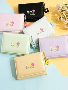 Floral Short Wallet, Minimalist Forest Print Wallet, Large Capacity Women's Tri-Fold Wallet, Folding Card Holder Purse - Multicolor - View 5
