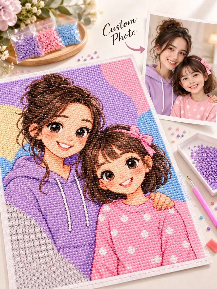 Custom Photo Diamond Painting Kit Personalized DIY Acrylic Drill Art Canvas, Unframed Diamond Art For Adults And Kids, Square & Round Drill Options, Photo To Gem Painting Craft Set With Tools, Home Decor Gift Idea - Multicolor - View 1