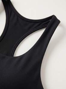 KyrLssu Women Racerback Crop Tank Top, U Neck Sleeveless Mesh Back Cutout Sports Bra Style Vest - Black - View 6