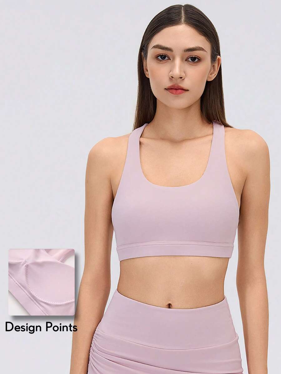 KyrLssu 女款露背短版背心,U領無袖網布後背鏤空運動內衣風背心 - 粉色 - 查看 1
