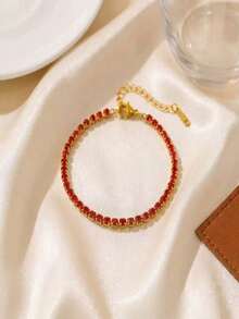 1pc Stainless Steel Square Rhinestone Inlaid Chain Bracelet For Women, Creative Design, Simple & Personalized, Fashionable, Suitable For Valentine's Day, Thanksgiving, Christmas Gifts, Daily Commute, Party, Holiday Wear, Affordable Gift Choice (OPP Bag Packaging, Box For Photo Only) - Yellow Gold - View 4