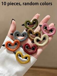 10pcs Girls Heart-Shaped Hair Clips, Versatile Daily Hair Accessories Suitable For Girls - Multicolor - View 8